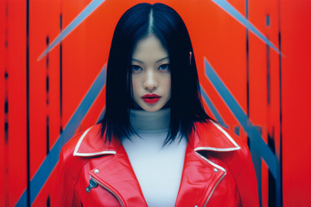 Young Asian woman in vintage retro clothingの素材