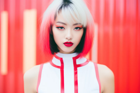 Young Asian woman in vintage retro clothingの素材