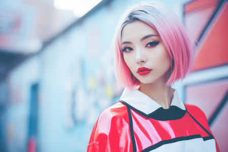 Young Asian woman in vintage retro clothingの素材