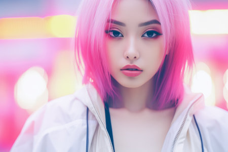 Young Asian woman in vintage retro clothingの素材