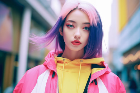 Young Asian woman in vintage retro clothingの素材