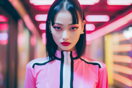 Young Asian woman in vintage retro clothingの素材