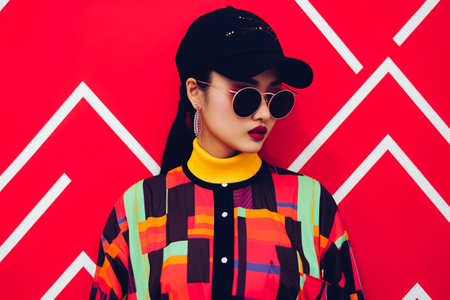 Young Asian woman in vintage retro clothingの素材