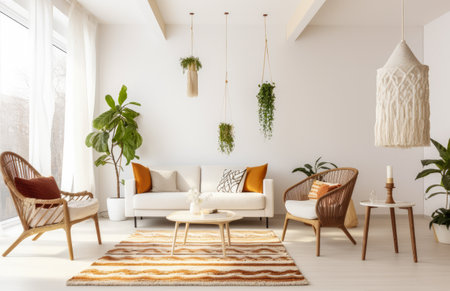 Living room interior composition in boho styleの素材