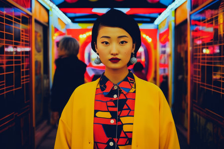 Young Asian woman in vintage retro clothingの素材