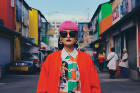 Young Asian woman in vintage retro clothingの素材