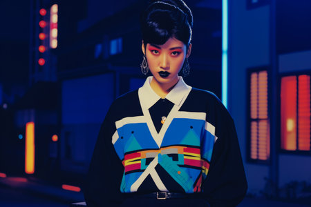 Young Asian woman in vintage retro clothingの素材