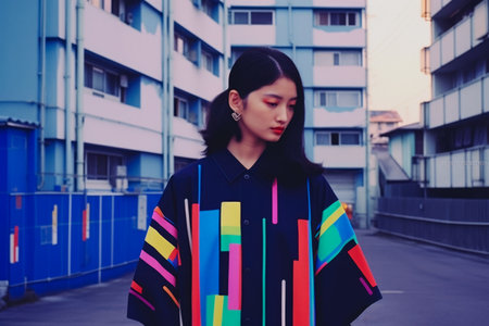 Young Asian woman in vintage retro clothingの素材