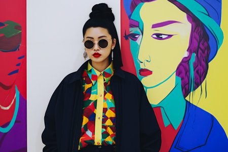 Young Asian woman in vintage retro clothingの素材