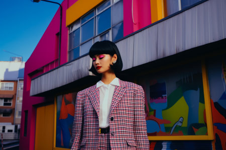 Young Asian woman in vintage retro clothingの素材