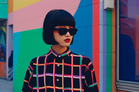 Young Asian woman in vintage retro clothingの素材