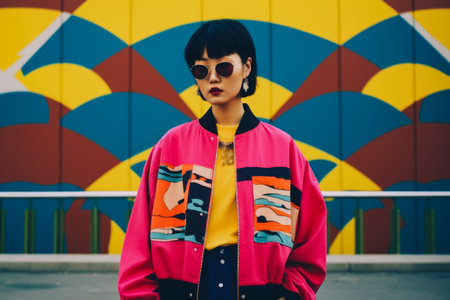 Young Asian woman in vintage retro clothingの素材