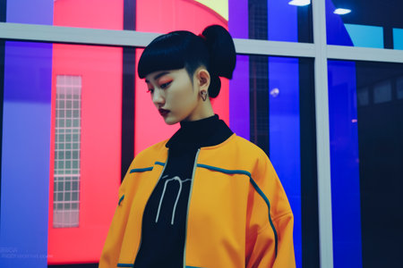 Young Asian woman in vintage retro clothingの素材