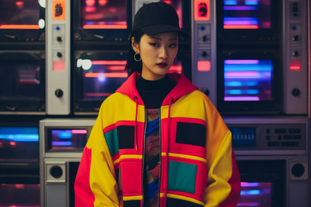 Young Asian woman in vintage retro clothingの素材