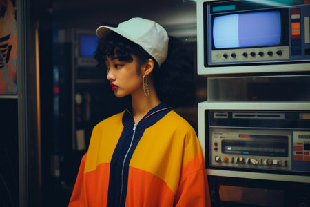 Young Asian woman in vintage retro clothingの素材