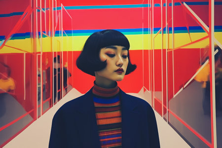 Young Asian woman in vintage retro clothingの素材