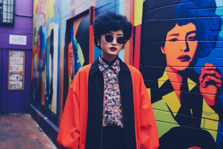 Young Asian woman in vintage retro clothingの素材