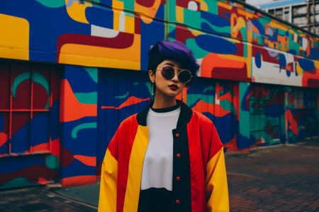 Young Asian woman in vintage retro clothingの素材