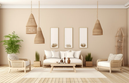 Living room interior composition in boho styleの素材