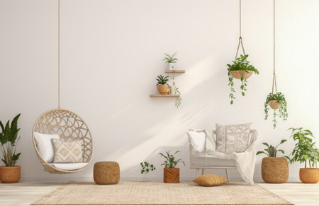 Living room interior composition in boho style.の素材