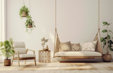 Living room interior composition in boho style.の素材