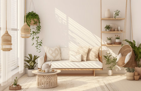Living room interior composition in boho style.の素材