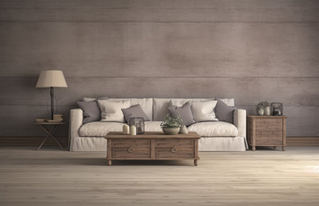 Basic living room interior composition with a sofa an minimal decorationの素材