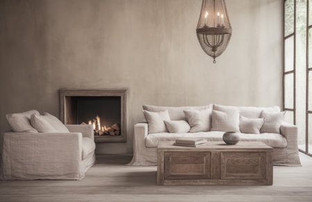 Basic living room interior composition with a sofa an minimal decorationの素材
