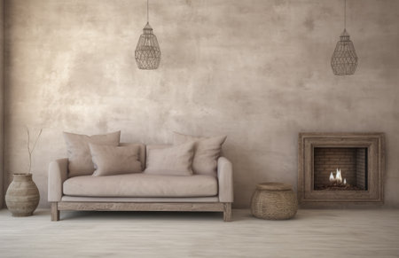Basic living room interior composition with a sofa an minimal decorationの素材