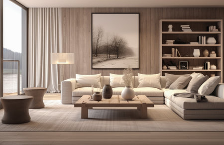 Luxurious living room area composition with minimalistic decorationの素材