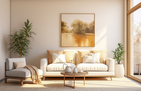 Luxurious living room area composition with minimalistic decorationの素材
