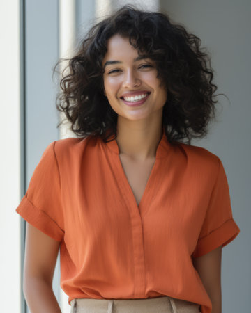 Vertical portrait of a multicultural young woman isolated from the backgroundの素材