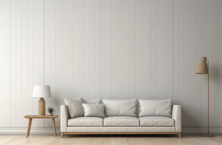 Chic Minimalist Living Room with Modern White Sofa and Elegant Decorの素材