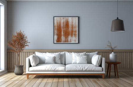 Chic Minimalist Living Room with Modern White Sofa and Elegant Decorの素材