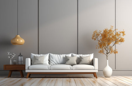 Chic Minimalist Living Room with Modern White Sofa and Elegant Decorの素材