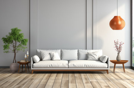 Chic Minimalist Living Room with Modern White Sofa and Elegant Decorの素材