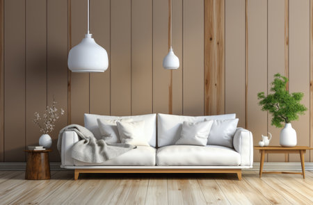 Chic Minimalist Living Room with Modern White Sofa and Elegant Decorの素材