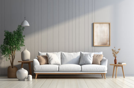 Chic Minimalist Living Room with Modern White Sofa and Elegant Decorの素材