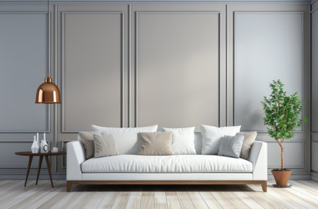 Chic Minimalist Living Room with Modern White Sofa and Elegant Decorの素材