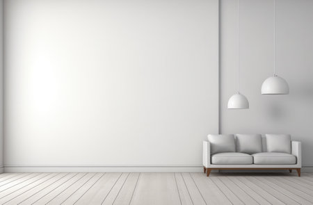 Chic Minimalist Living Room with Modern White Sofa and Elegant Decor.の素材