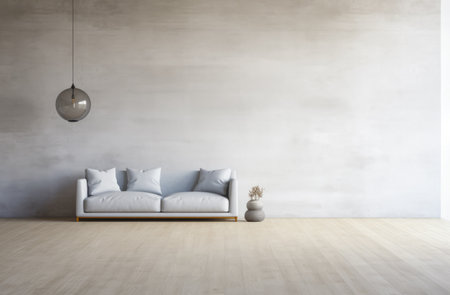 Chic Minimalist Living Room with Modern White Sofa and Elegant Decor.の素材