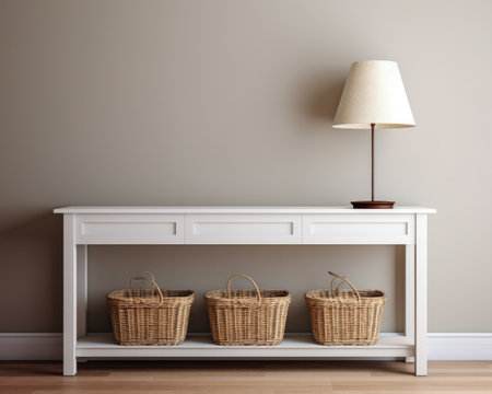 Sophisticated white modern console table with Elegant Lighting and Decorの素材