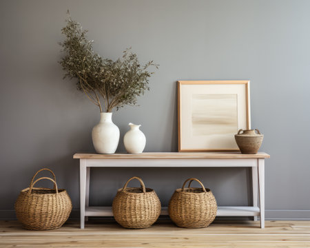 Sophisticated white modern console table with Elegant Lighting and Decorの素材