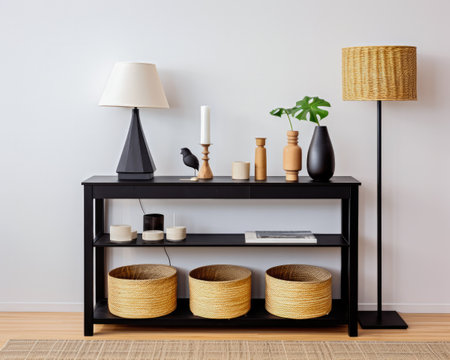 Chic and Modern Home Interior with Geometric Decor and Elegant Lightingの素材