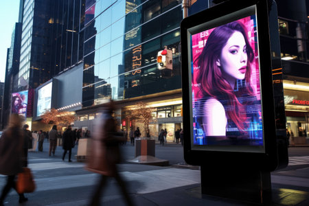 Billboards on a futuristic city scene. Concept art with a futuristic vision of advertisingの素材