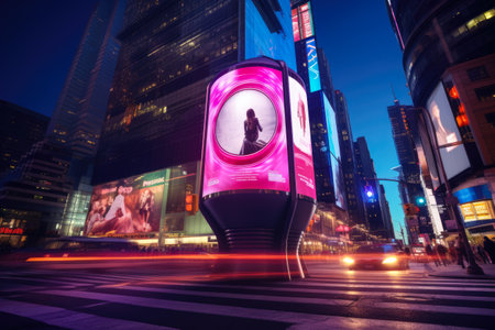 Billboards on a futuristic city scene. Concept art with a futuristic vision of advertisingの素材