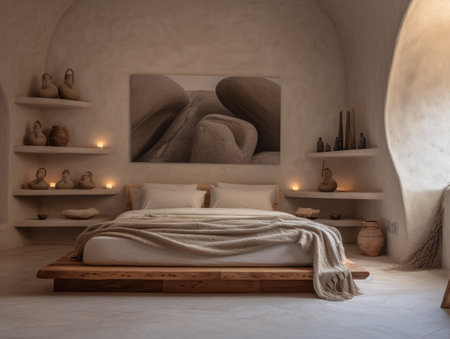 Soothing Earth-Toned Bedroom with Minimalist Design Elementsの素材