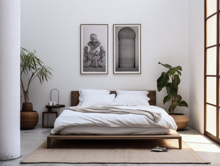 Serene and Stylish Bedroom with Natural Woven Accentsの素材