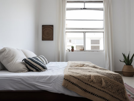 Serene and Stylish Bedroom with Natural Woven Accentsの素材