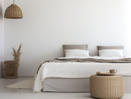 Serene and Stylish Bedroom with Natural Woven Accentsの素材